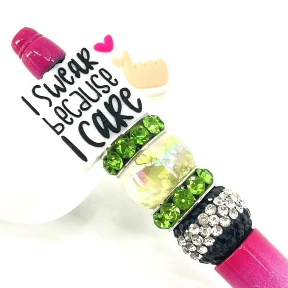 I swear because I care heart fingers handmade pen NEW beads rhinestone bling clo